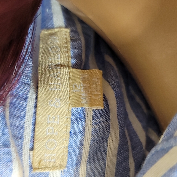 Hope & Harlow Blue and White Stiped Linen Blend Shirt Dress, Women's Size 12 - Picture 3 of 8